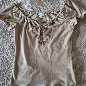 Le Chateau Tan Blouse with Embroidery
